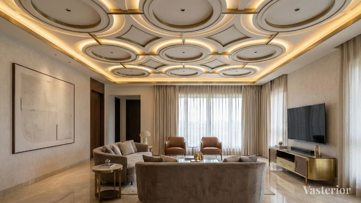 False Ceiling Designs for Homes – Latest Catalogue & Ideas - 4. Geometric POP Designs - 1